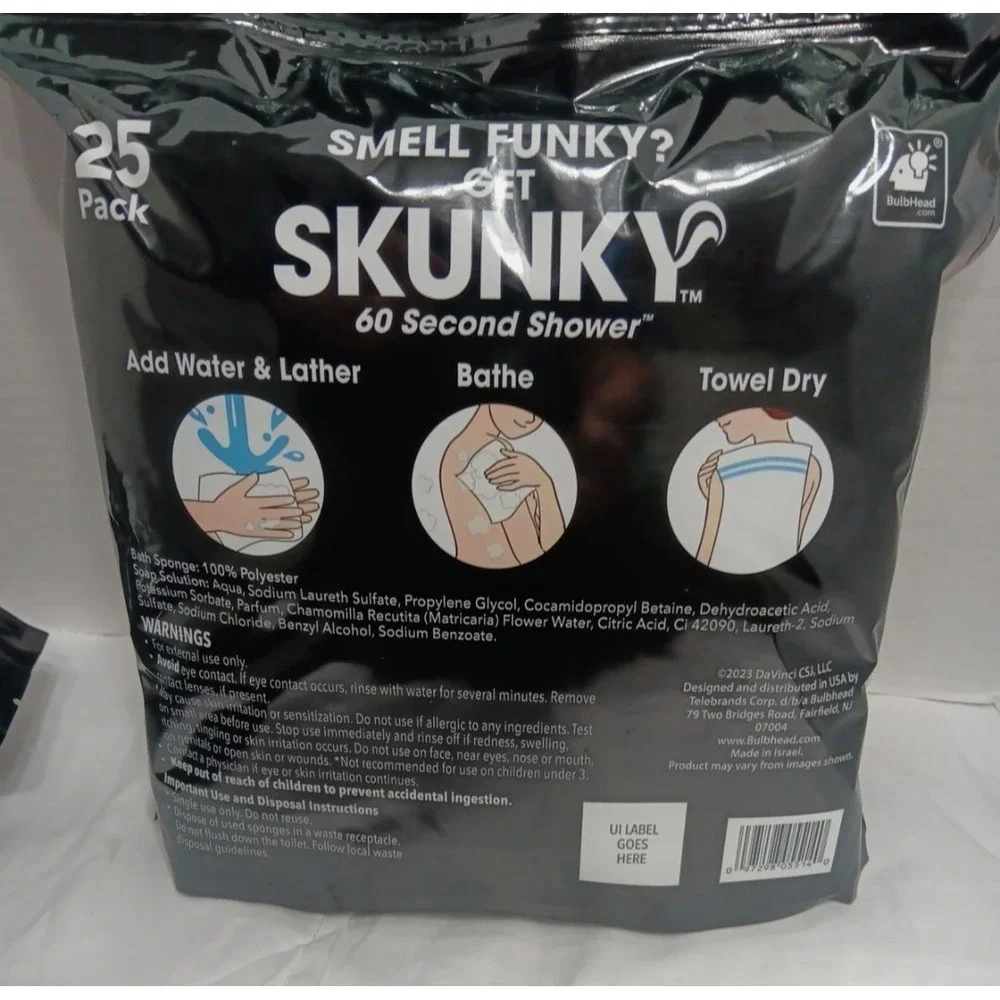 New Skunky No Rinse Bathing Wipes Shower On The Go 2 Pack 50 Total Wipes Trucker